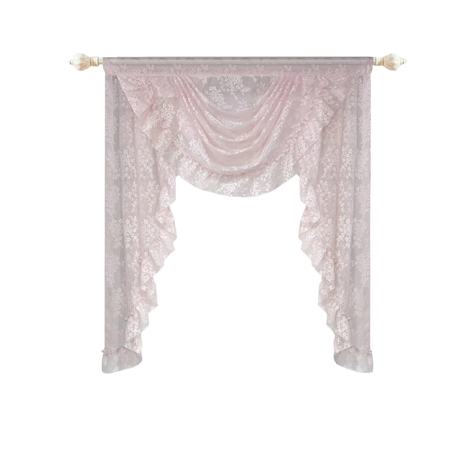 MFESFCS Swags For Windows 1PC Pink Flower Ripple Curtain Head For Living Room Sheer Lace Valance Princess Bedroom Home Decoration(1PC W100cm-1swag)