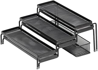 GANAZONO 3 Pcs Iron 3 Tier Extendable Spice Shelf for Kitchen Storage | Black Home Organizer, Expandable Layout, Sundry Bottles and Seasonings, Space Saving Shelf for Counters Random Color