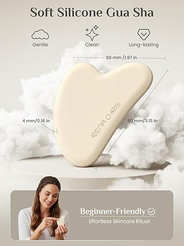 Vista 20 de Rena Chris Herramientas faciales Gua Sha: herramienta de guasha de piedra de jade natural para terapia de acupuntura facial, masajeador facial