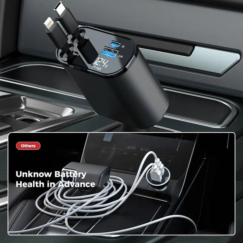 Image of 120W 4 in 1 Retractable Car Charger Socket New 2025,Multi USB Car Charger Type C Adapter with Dual Ports, car Mobile Charger Compatible with Android Phones & iPhone 16 /15 /14 /13 /12 /11 Pro Max