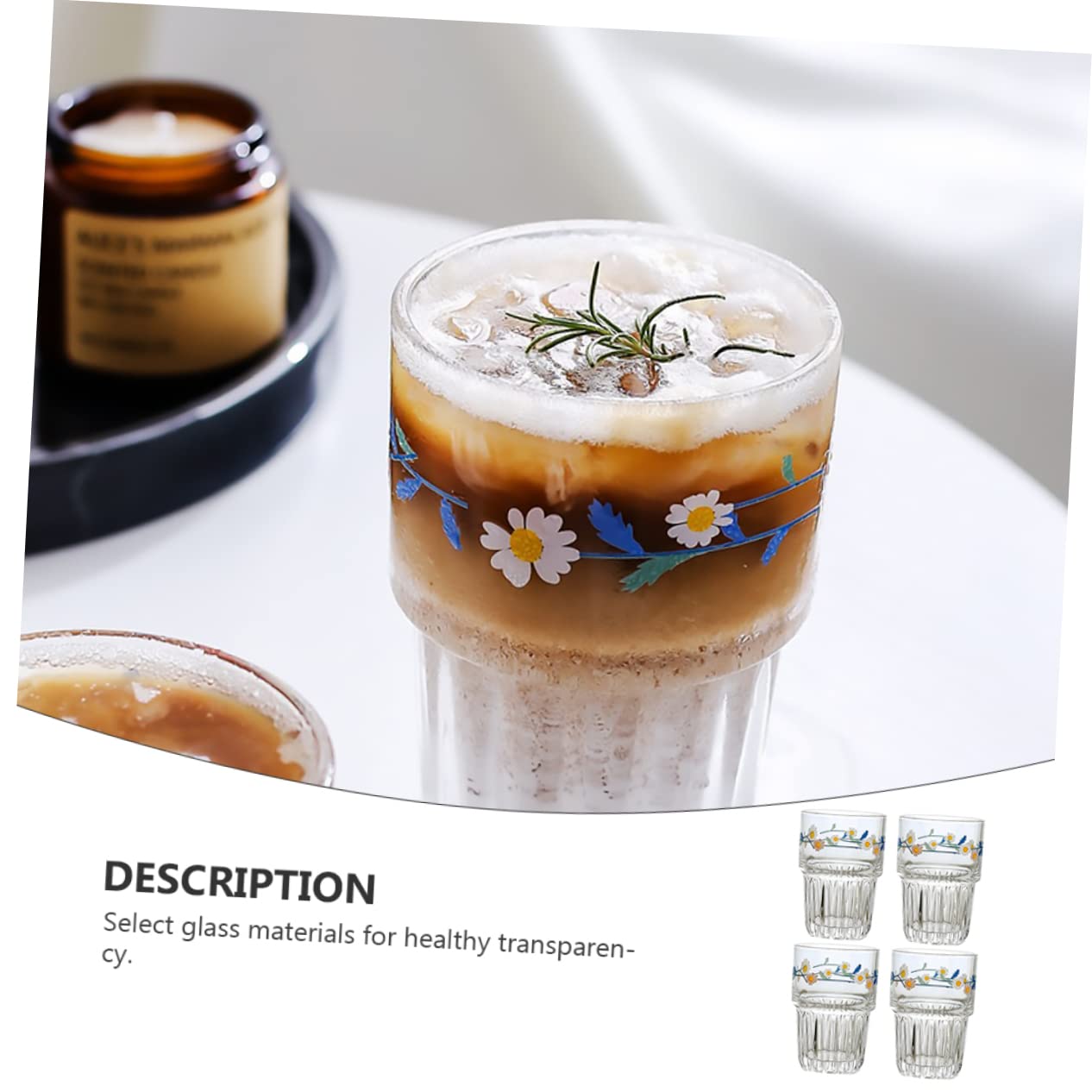 ABOOFAN Vasos para Bebidas de Cristal 350ml 4 Piezas Blanco | Estilo Pastoral Retro, Forma de Taza Compacta, para Leche y Zumo, Uso Múltiple