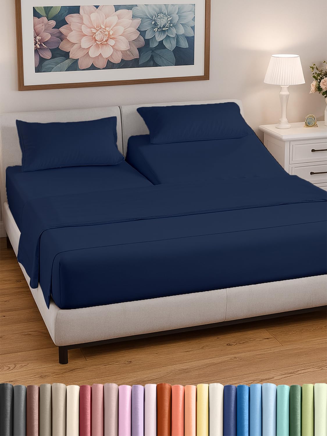 Split Head King Sheets Set - Top Split King Sheets for Adjustable Beds Easy-Fit Split Head King Mattress