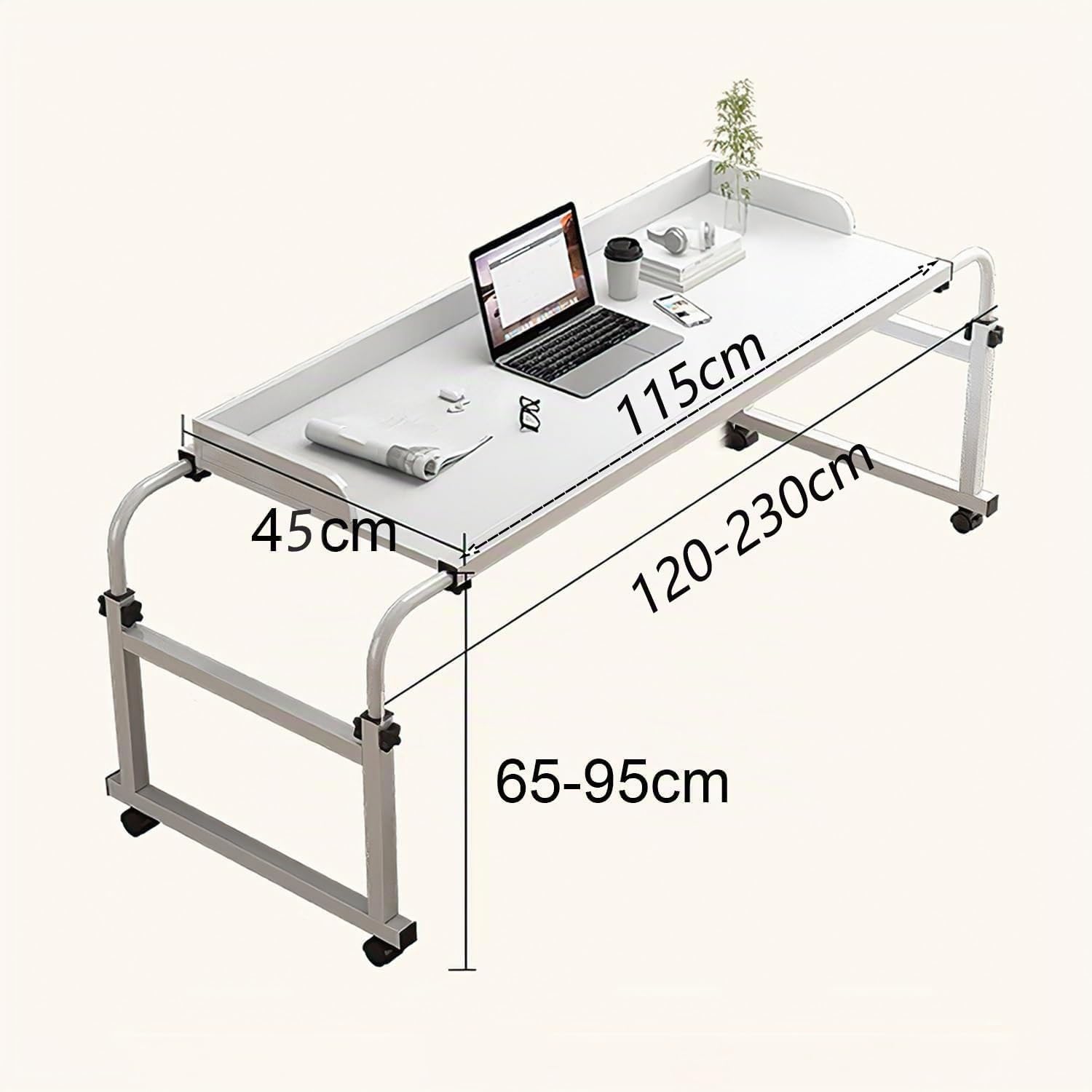 Mesa de Sobrecama 4 Ruedas para Bastidor de Cama Tamao Matrimonial/Queen - Funciona como Mesa de Bar, Comedor o Carrito de Computadora - Color Blanco