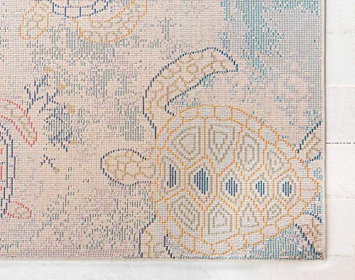 Unique Loom Positano Collection Coastal Modern Turtles Beige Area Rug (4' x 6') - Image 10