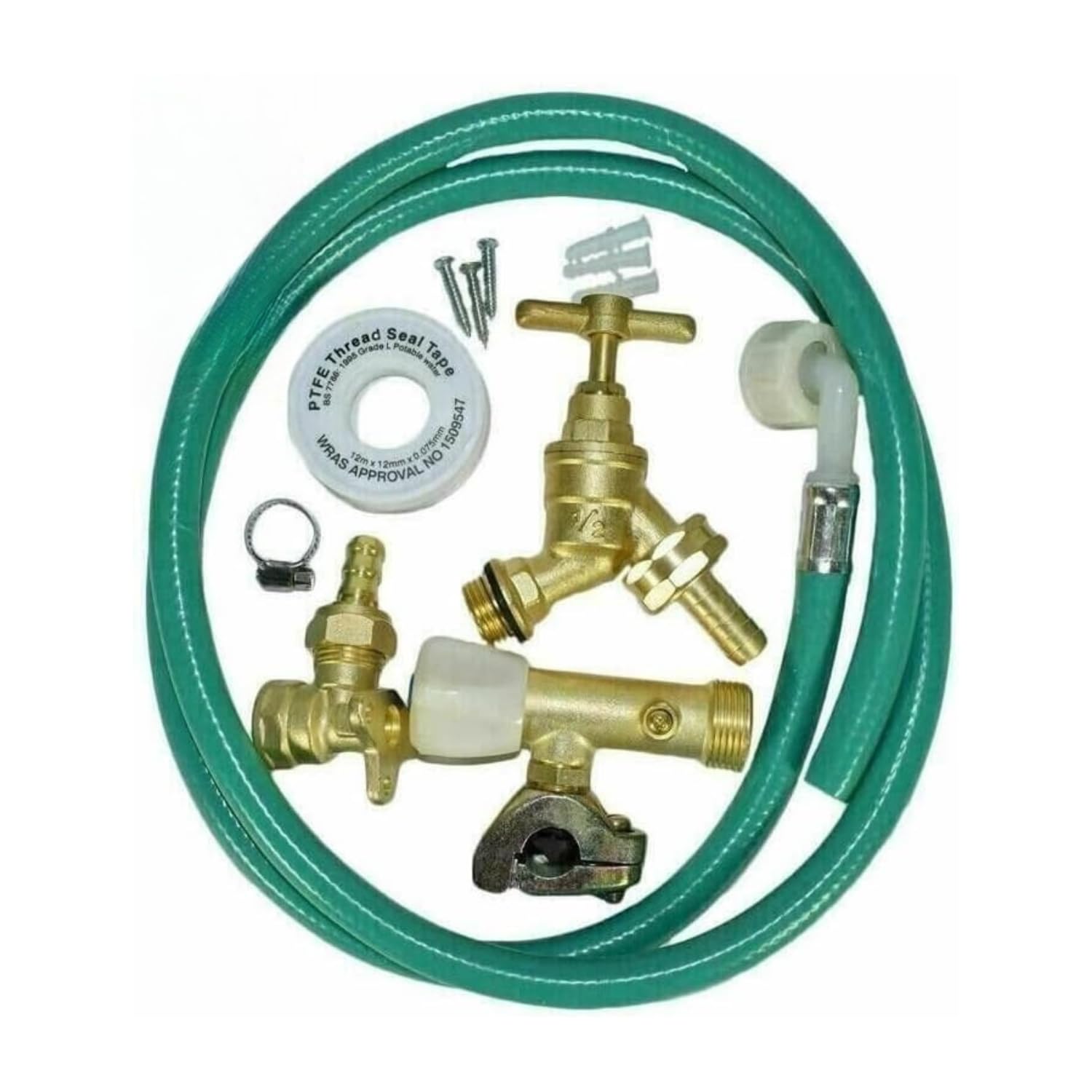 Kit de grifo exterior de latón macizo con tuerca de unión y arandela de goma, tornillos de conector rápido y tapones de pared, adaptador de manguera de bricolaje