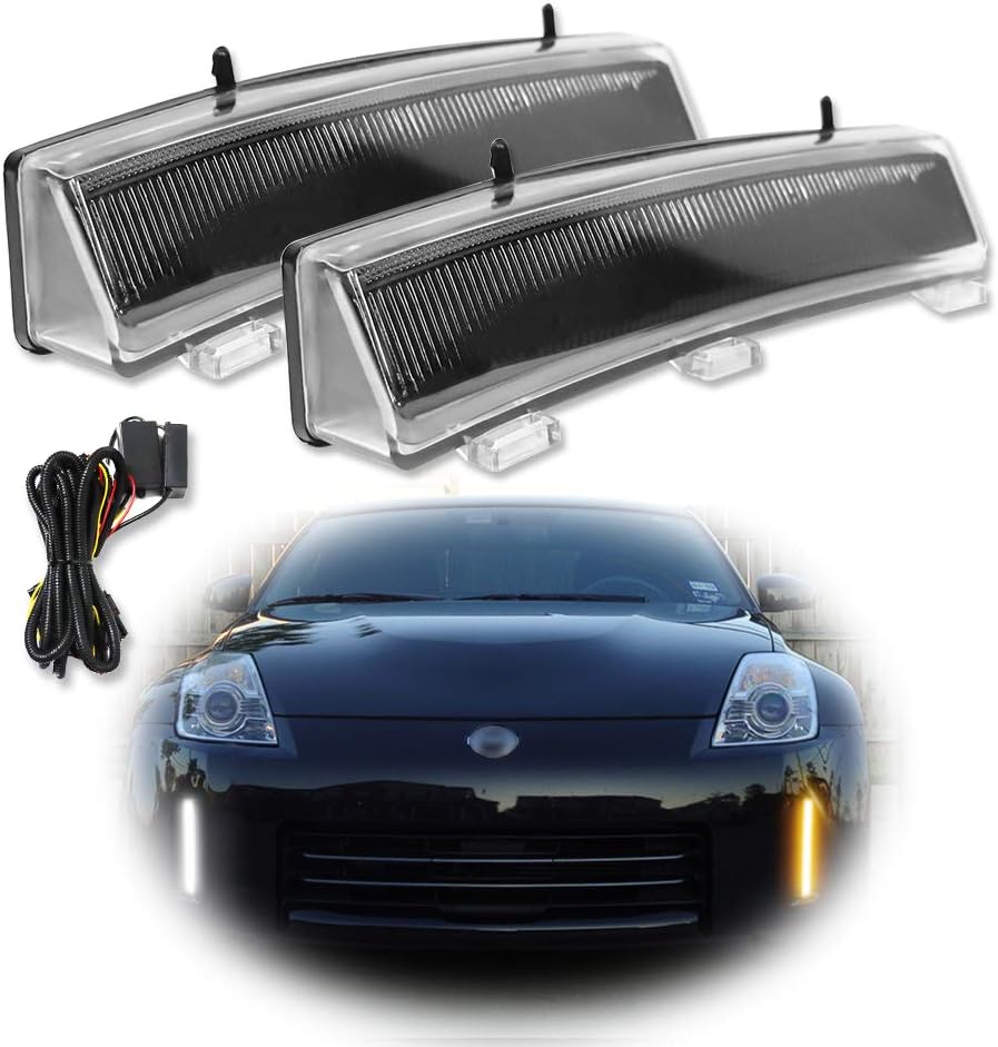 LED Front Bumper Switchback Amber/White Daytime Running Lights with Turn Signal Lamp Kit for 2006-2009 Nissan 350z LCI