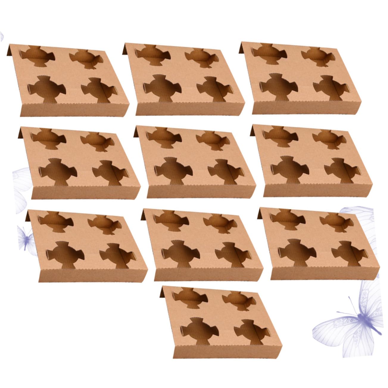 Unomor 10Pcs Disposable Drink Carrier Tray Portable Cup Holder for Milk Tea Coffee Beverages Four Slot Cardboard Cup Holder for Takeout Restaurants