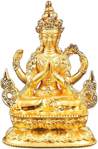 Miniatura 1 de Garneck Avalokitesvara de cuatro brazos pequeño Buda Feng Shui Escultura de Buda Diosa china Estatua Bolsa de latón Colgantes Colgantes Colgantes