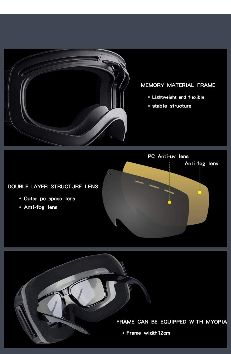 Lunettes de ski H020 avec monture en TPU anti-buée et anti-UV pour enfants, adolescents, garçons et filles, lunettes de sports d'hiver