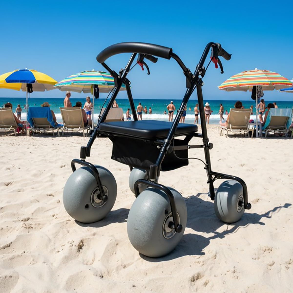 Aluminiowy chodzik plażowy ze stali nierdzewnej dla osób starszych, plażowy wózek inwalidzki z dużymi kołami 30 cm gumowe koło pneumatyczne, ręczny wózek plażowy, do chodzenia w podeszłym wieku