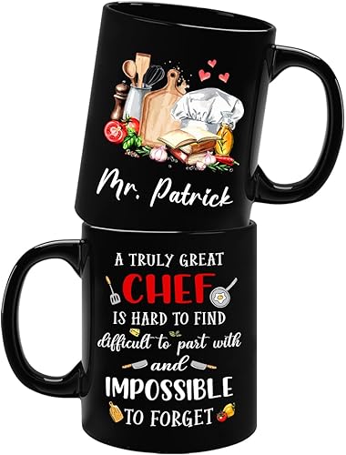 Miniatura 1 de Taza de café negra personalizada con nombre A Truly Great Chef Is Hard To Find con nombre, taza de café personalizada para gran chef de 11 onzas y