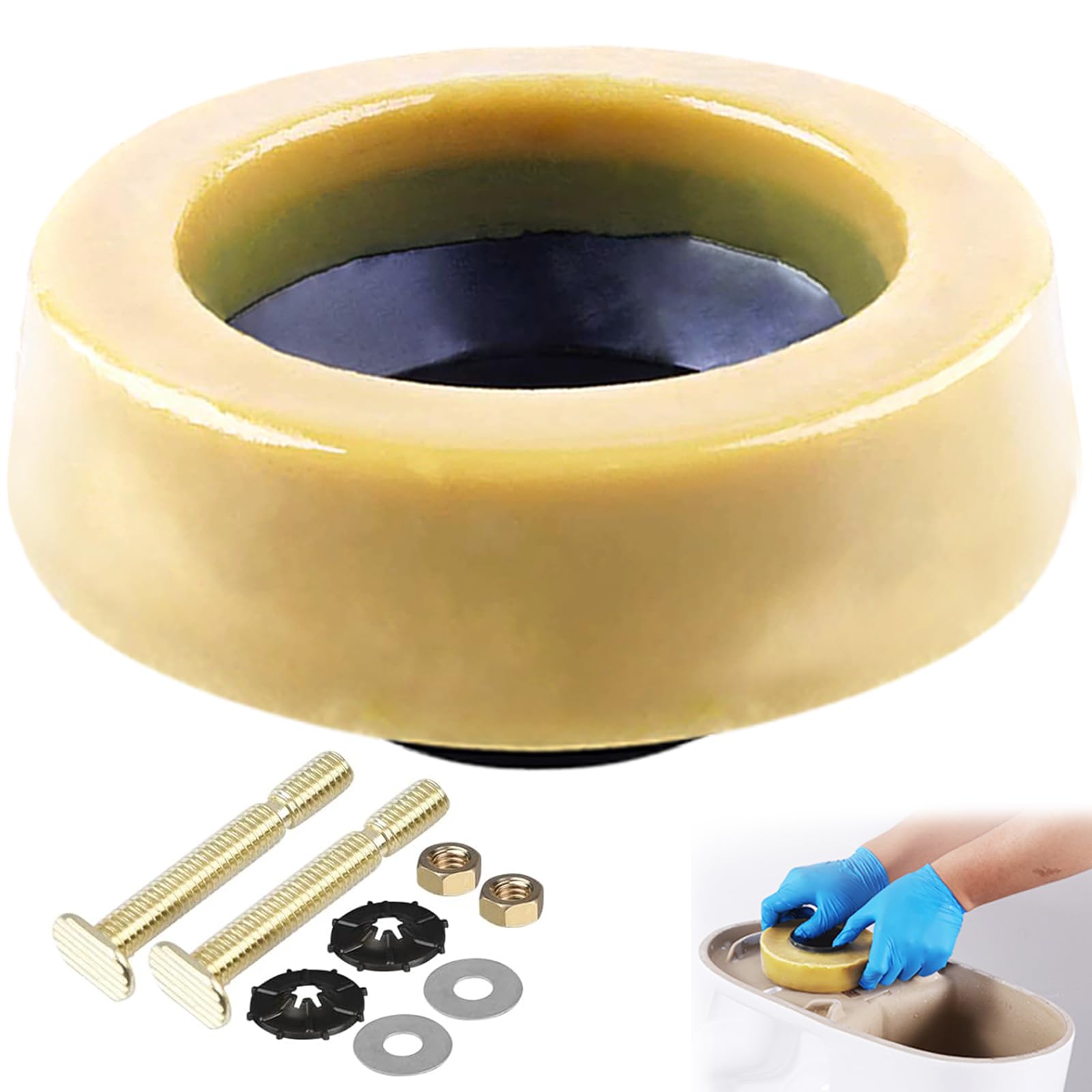 Anillo de cera para inodoro, kit de sellado de cera extra grueso con pernos de núcleo de uretano reforzado, gas y olor y sellado hermético, se adapta a líneas de residuos de 7.6 y 10.1 cm