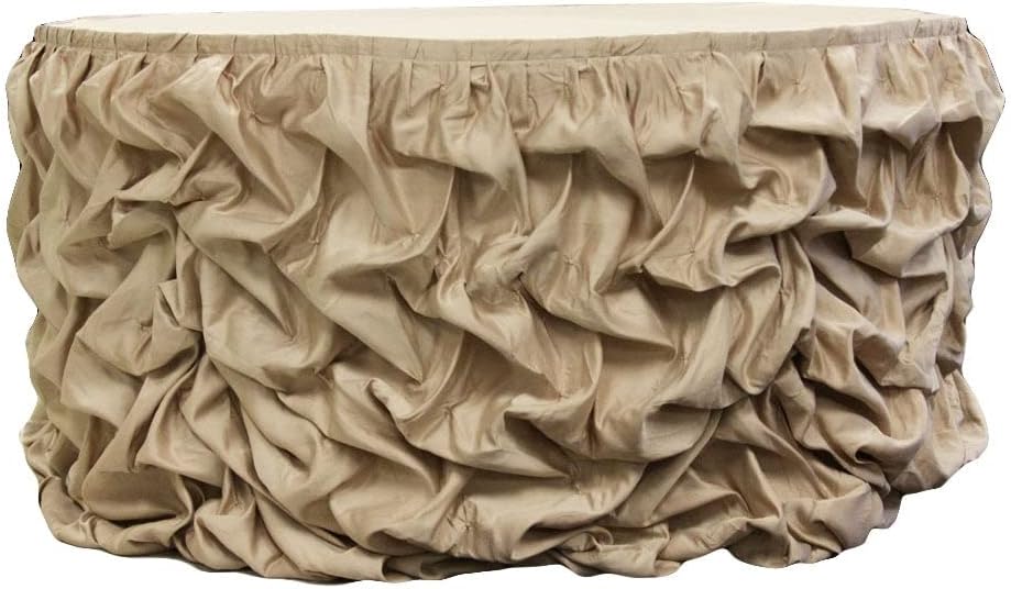 CVL 1 Pc, 17Ft Gathered Lamour Satin Table Skirt - Champagne for Weddings, Baby Showers, Or Special Celebration Decor
