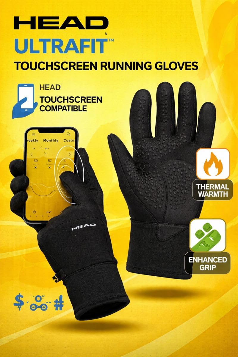 HEAD Multi-Sport Running Gloves with SENSATEC-Black (X-Large