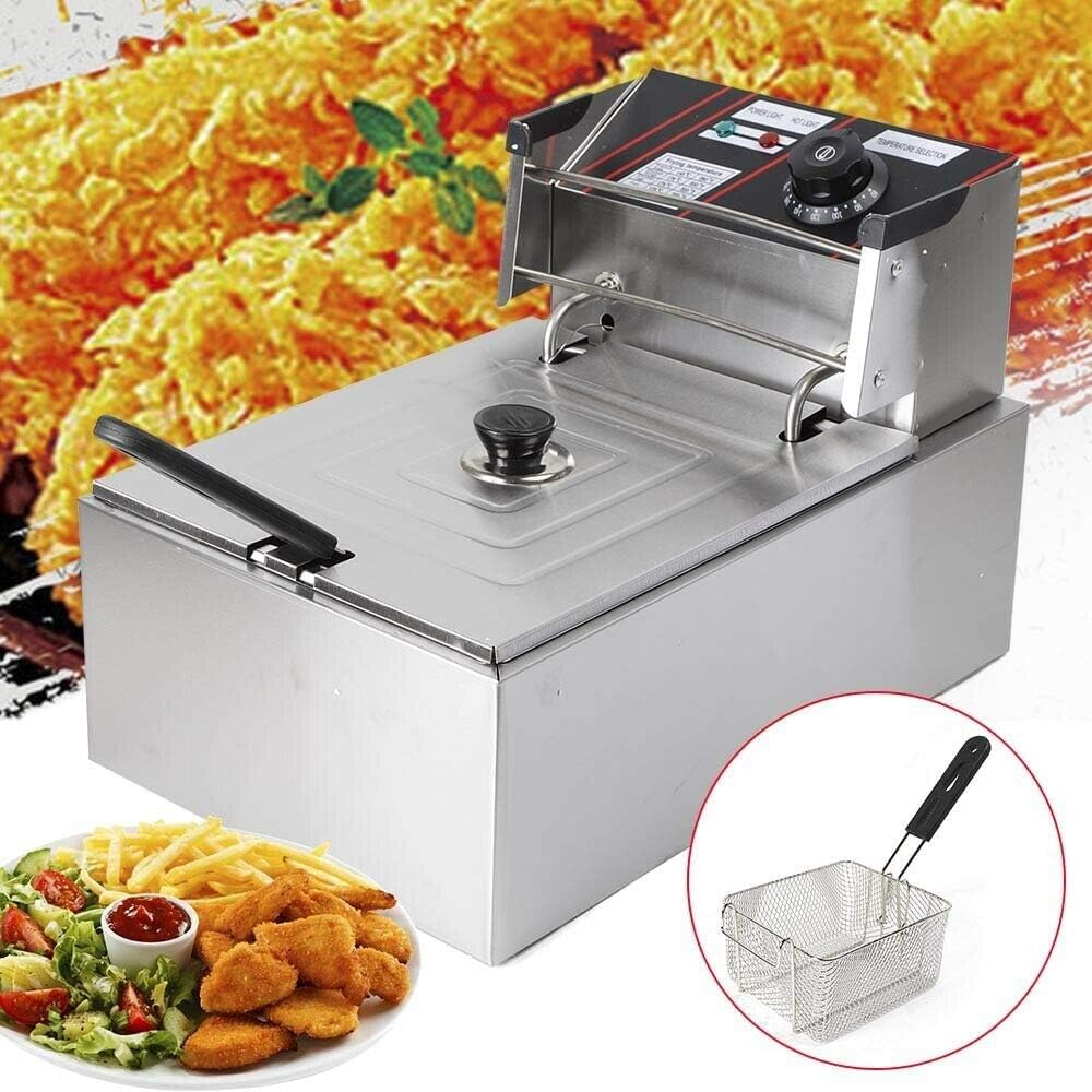 Friggitrice elettrica commerciale, 5,5 l/6 l/12 l, friggitrice elettrica con zone fredde, in acciaio inox 220 V, per ristoranti rapidi, snack bar, patatine fritte, 5,5 l singolo cilindro