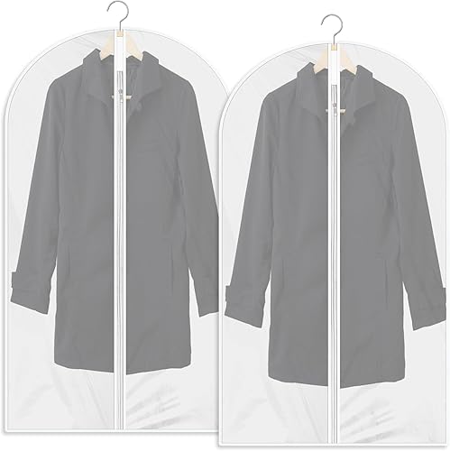 Bolsas de ropa para colgar ropa, 2 piezas a prueba de polvo, bolsa de ropa transparente, transpirable, protector de abrigo con cremallera, bolsas de