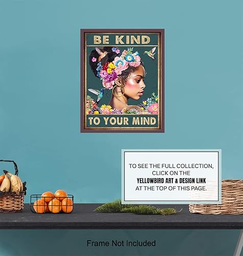 Miniatura 7 de Black Women African Americans Wall Art - Black Girl - Be Kind to Your Mind Inspirational Quotes - Hummingbirds Mental health Wall Art Poster - Zen