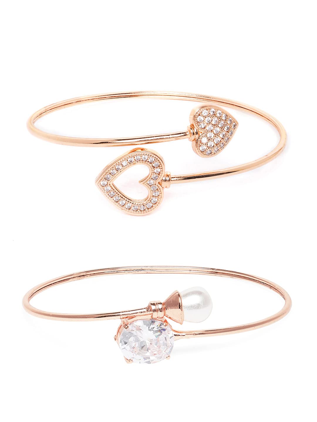 ZAVERI PEARLS Set of 2 Rose Gold Contemporary Cubic Zirconia Brass Kada Style Bracelet For Women-ZPFK11105 (B09F36JYLL) Amazon Price History, Amazon Price Tracker