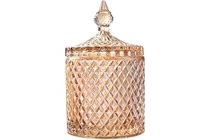 Antique-style amber-hued glass jar with a crystal faceted lid