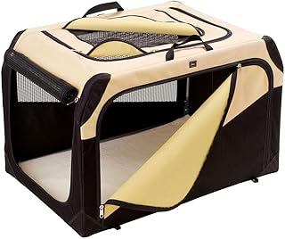 HUNTER Foldable Dog Crate, Beige, Foldable & Easy to Transport, Stable thanks to Poles and Pegs, Mesh Window for Air and Visual Contact, Cuddly Sleeping Mat, Washable, Size: M product image