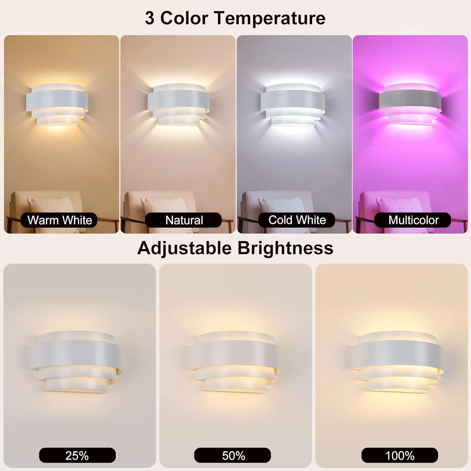 Lightess Battery Operated Wall Sconces Set of 2, Dimmable Rechargeable Wall Lights with Remote Control, Sconces Wall Decor Set of 2 with Bulbs for Bedroom Living Room, White