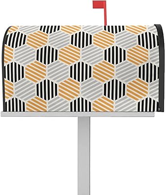 Magnetic Mailbox Cover Modern Art Orange Black Grey Hexagon Geometric Pattern Standard Size Removable Post Letter Box Cover Waterproof Garden Yard Outdoor Decoration