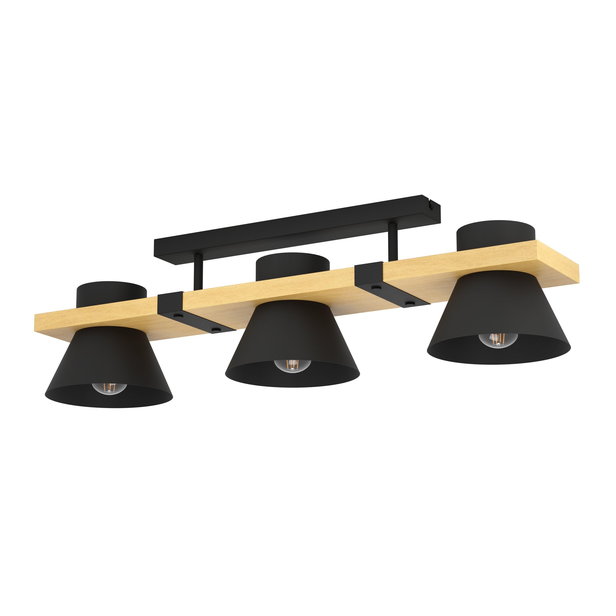 Eglo Ceiling Light Fixture Maccles, Ceiling lamp with 3 Shades, FSC100HB, Living Room and Hallway Lighting, Wood and Black Metal, E27 Socket, 30" — image 1