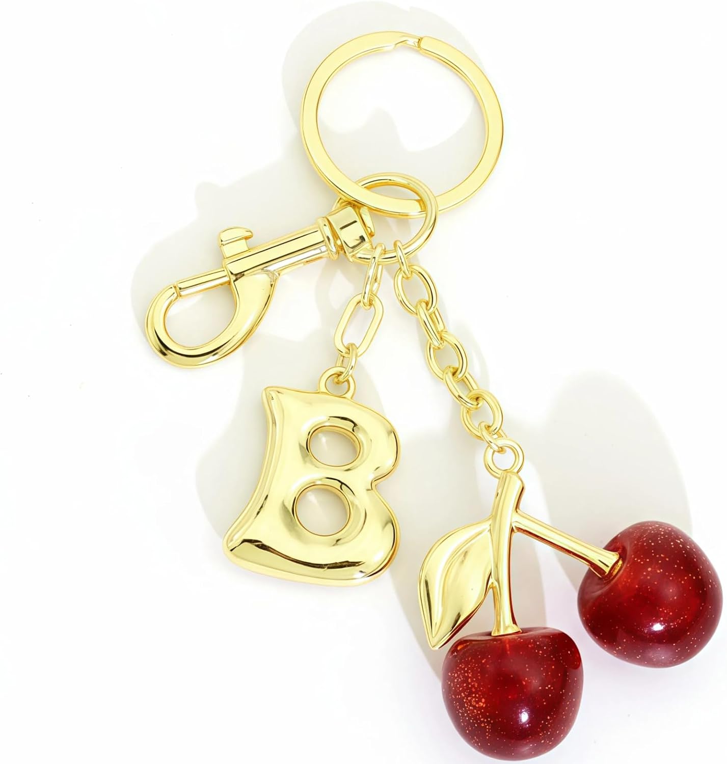 Gold Letter Bubble Initial Keychain for Women Cute Cherry Bag Charm Purse Purse Charms For Handbags,Car Key,Gift
