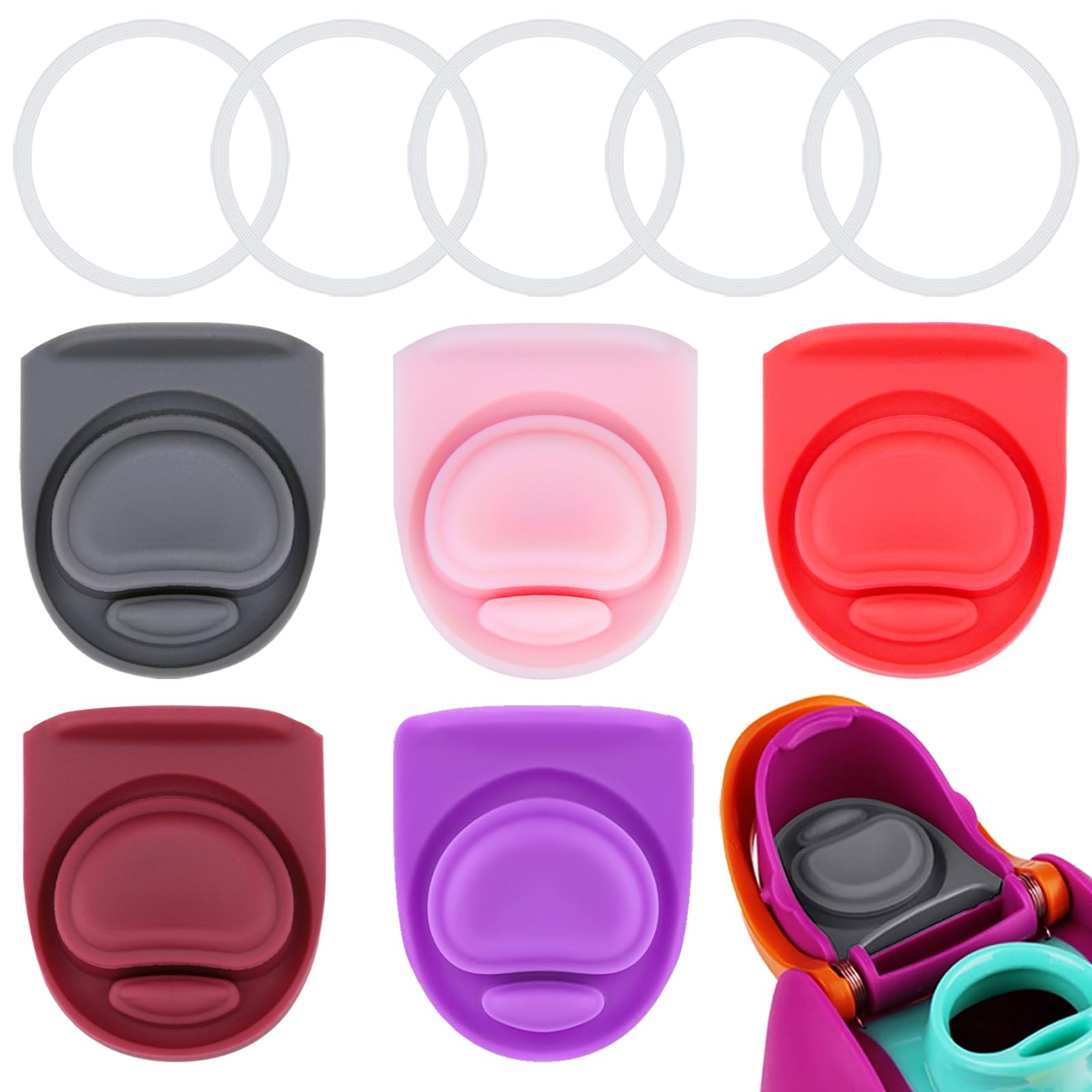 BMSQOFD 5 Sets Replacement Lid Rubber Seal for Owala FreeSip 24oz 32oz, Replacement Stopper and O Ring Gasket Parts Compatible with Owala 16/19/24/32/40oz Water Bottle Insert Silicone Accessories B2A4 — image 1