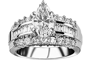 1.6 Ct GIA Marquise Diamond Baguette and Round Bridal Ring