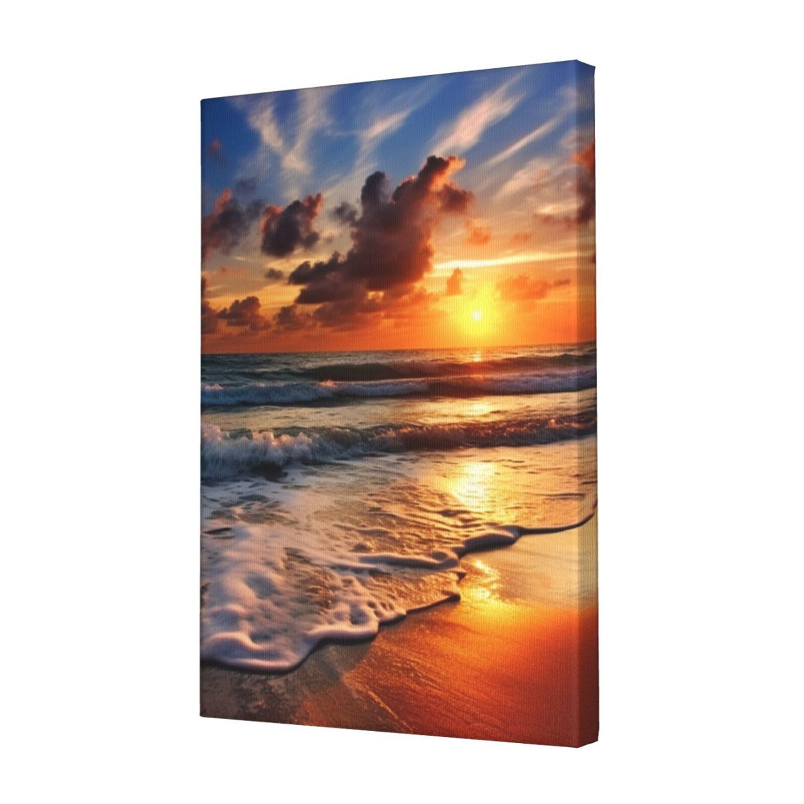 FodPand Beach Sunrise Canvas Wall Art for Living Room Wall Decor 12"x18" Modern Artwork Painting Pictures Hanging Canvas Prints Aesthetic Wall Art for Bedroom Bathroom Office Wallart Decor