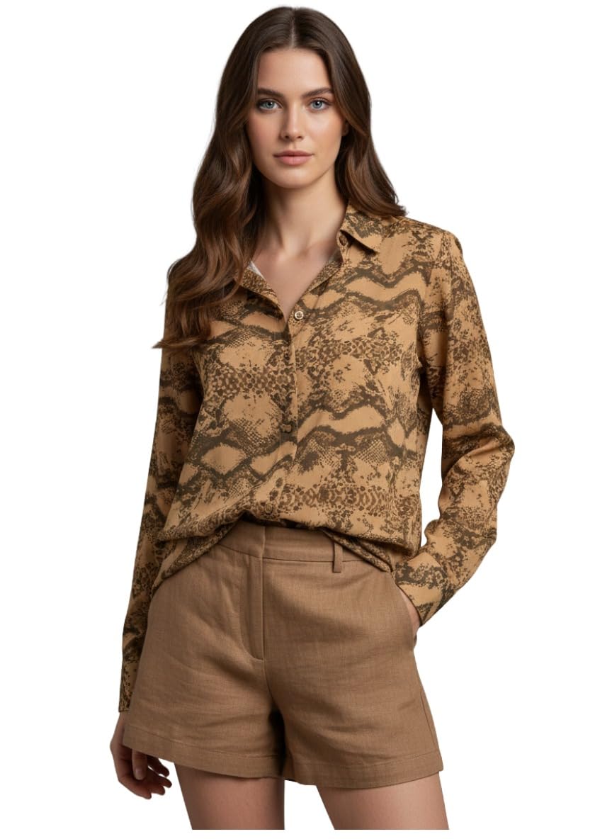 GoSriKi Printed Cotton Blend Shirt for Women | Full Sleeve Regular Fit Top | Collar Neck Casual Office Wear | Stylish Western Clothing for Daily, Wedding, Party Outfits in multi