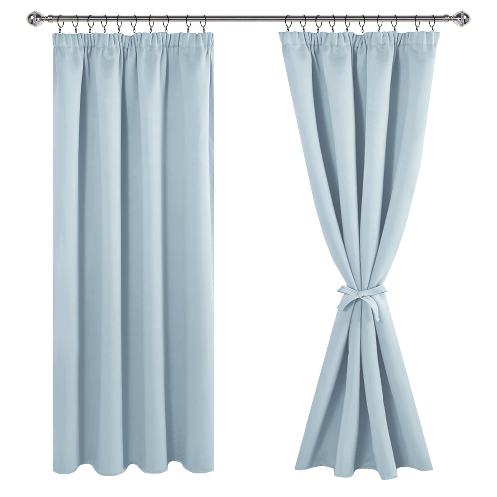 JIUZHEN Verdunklungsvorhänge Gardinen mit kräuselband Vorhang Blickdicht Gardinen Wohnzimmer Vorhänge Schlafzimmer Thermovorhang Hellblau,H183 x B117 cm,2er Set