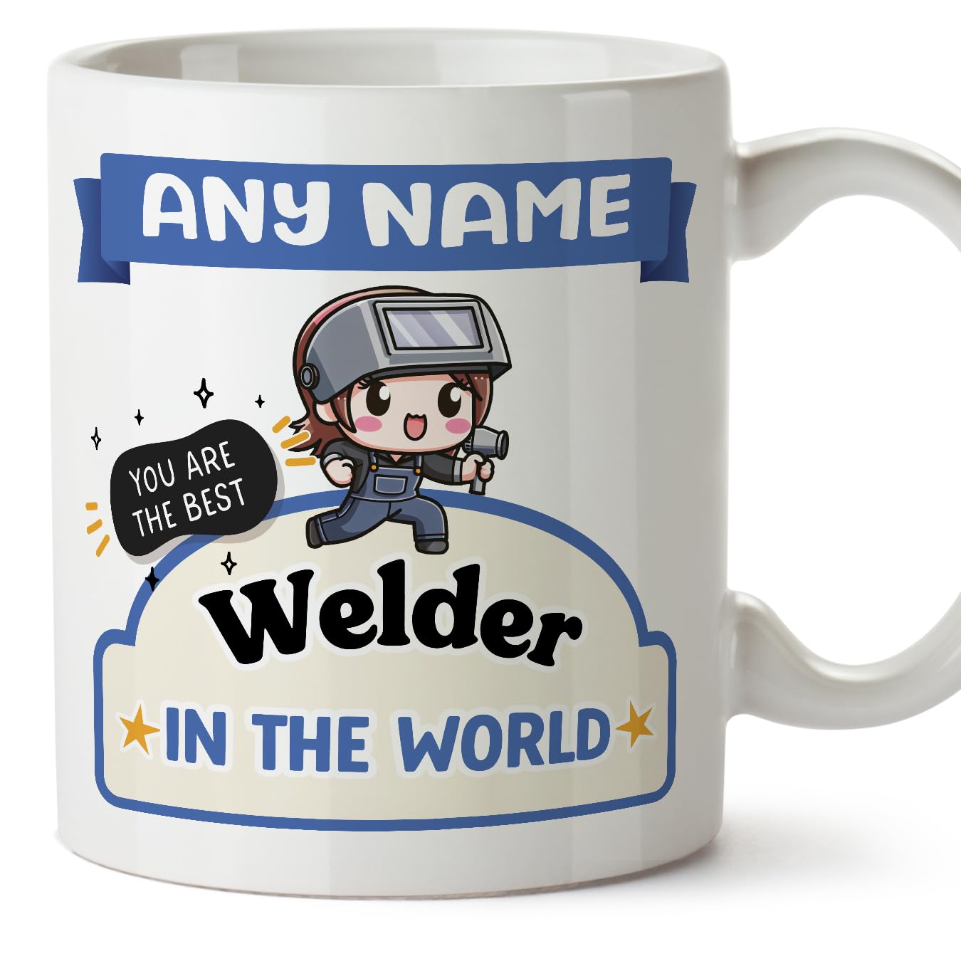 MUGFFINS Personalised Mug for Welder Woman - in English - Best in The World - Kawaii - Funny Custom Gift for Colleagues - Ceramic 11oz Mug