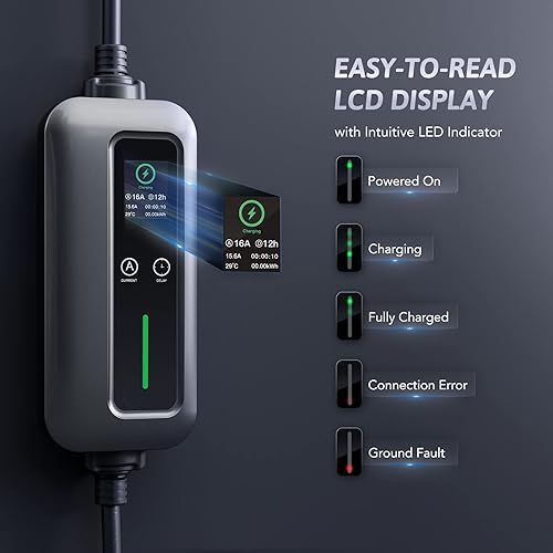 Miniatura 9 de Orion Motor Tech Cargador de vehículo eléctrico de nivel 2 y nivel 1 con certificación UL, 16 amperios 110-240 V portátil J1772 con adaptador NEMA