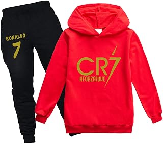 TECKI Kids Pullover Hooded Long Sleeve Set-Cristiano Ronaldo Tracksuits Casual Sweatshirts and Sweatpants 2 Piece Set