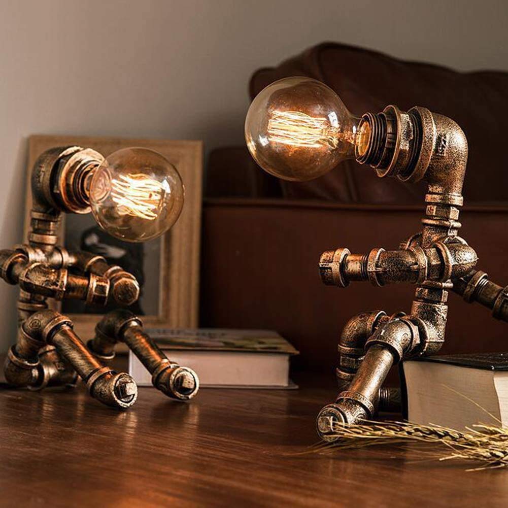 ADITAM lampa stołowa Retro przemysłowe żelazne fajki wodne Robot ADITAM Vintage lampa biurkowa Steampunk oświetlenie na biurko (brak w zestawie żarówki) Double the comfort