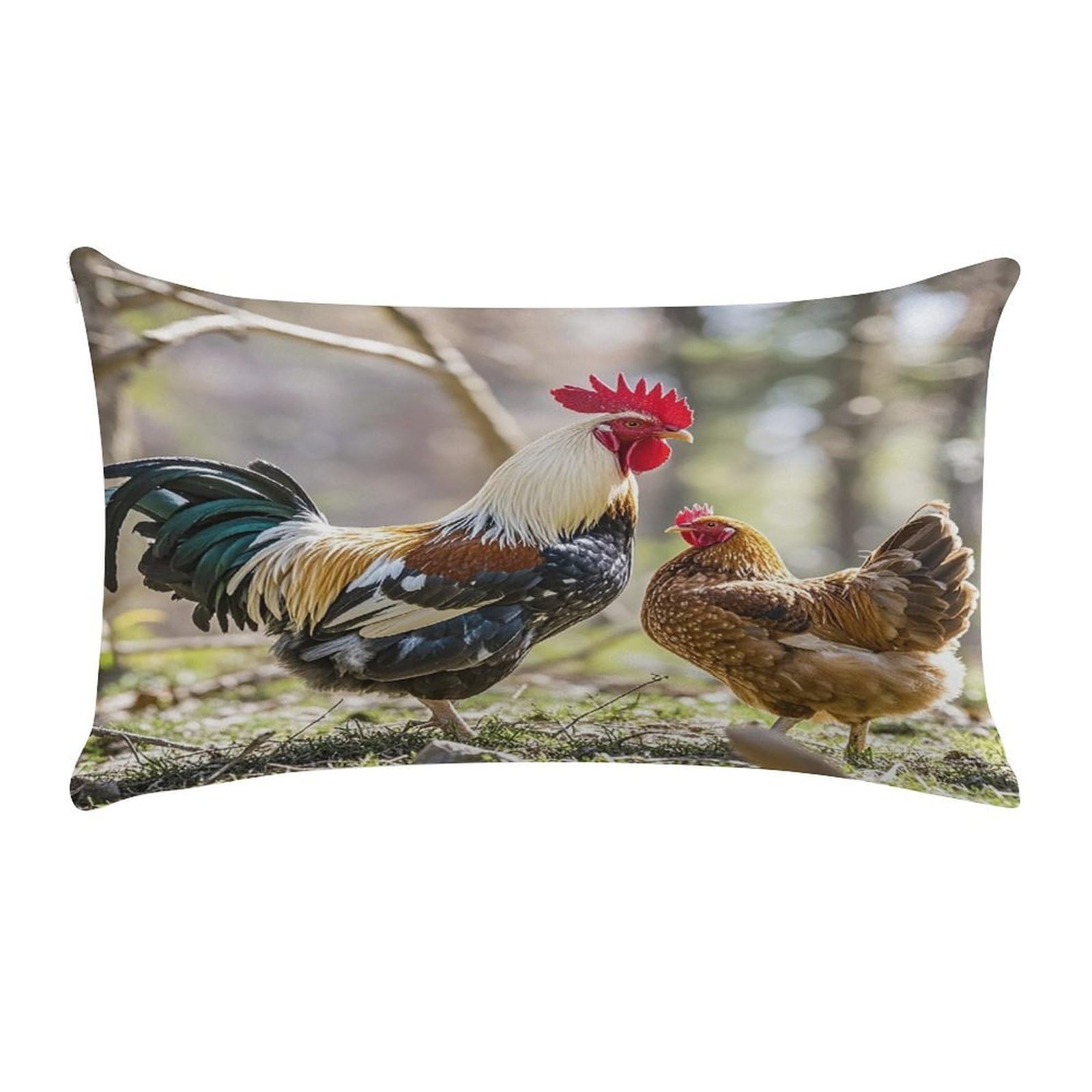 FekiLoot Rooster and Hen Throw Pillow Covers Short Plush Rectangular Pillowcase with Zipper Cozy Cushion Cases Ultra Soft Lumbar Pillow Shells for Chair Sofa Home Decor 12" X 20"