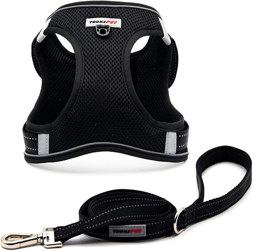 Juego de arnés y correa para perro, arnés sin tirones para perro, ajustable y reflectante de tela de malla acolchada, chaleco para perros y gatos