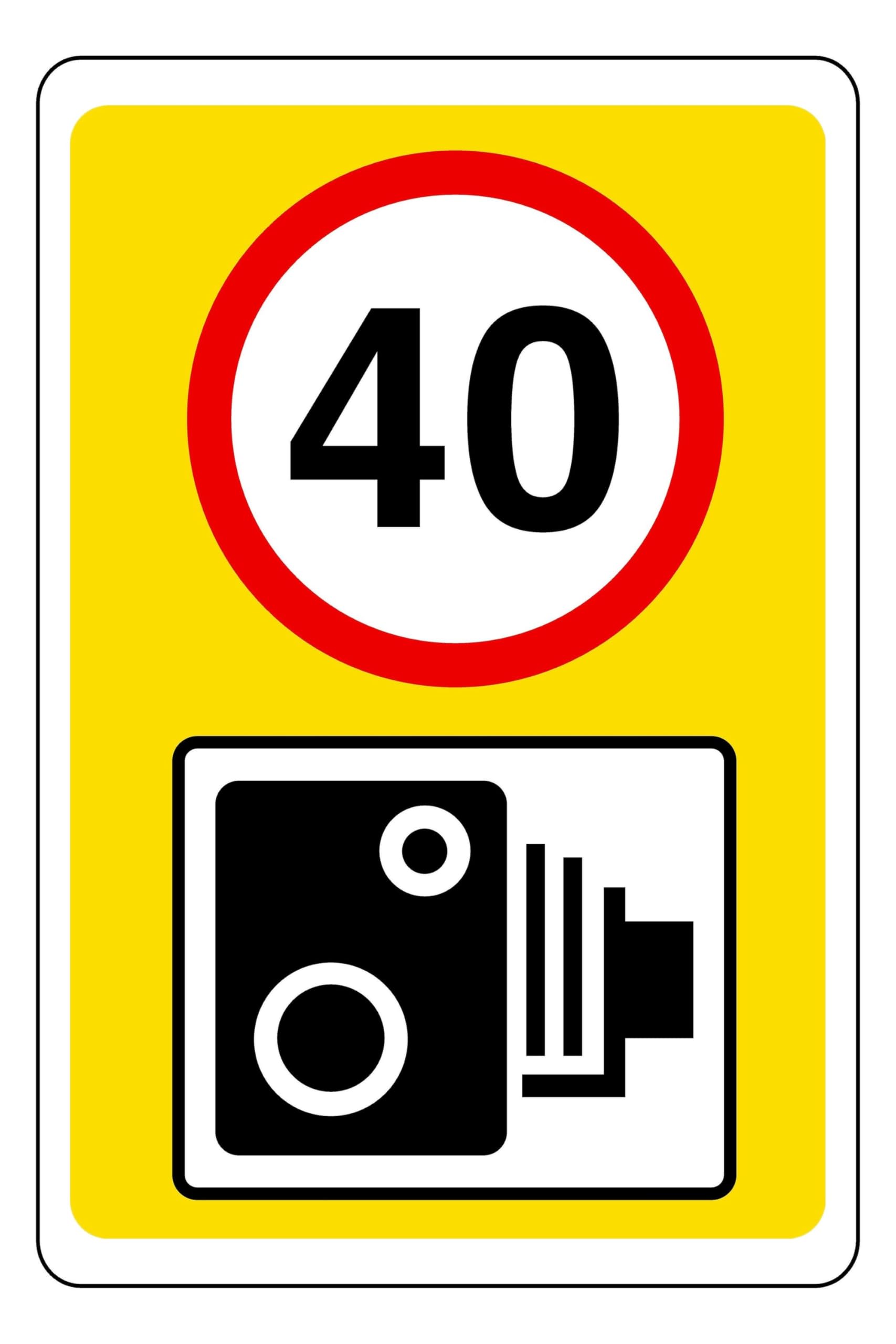40 mph speed camera- safety sign - High tack self-adhesive sticker (400mm x 300mm) Viewing Distance within 14m.
