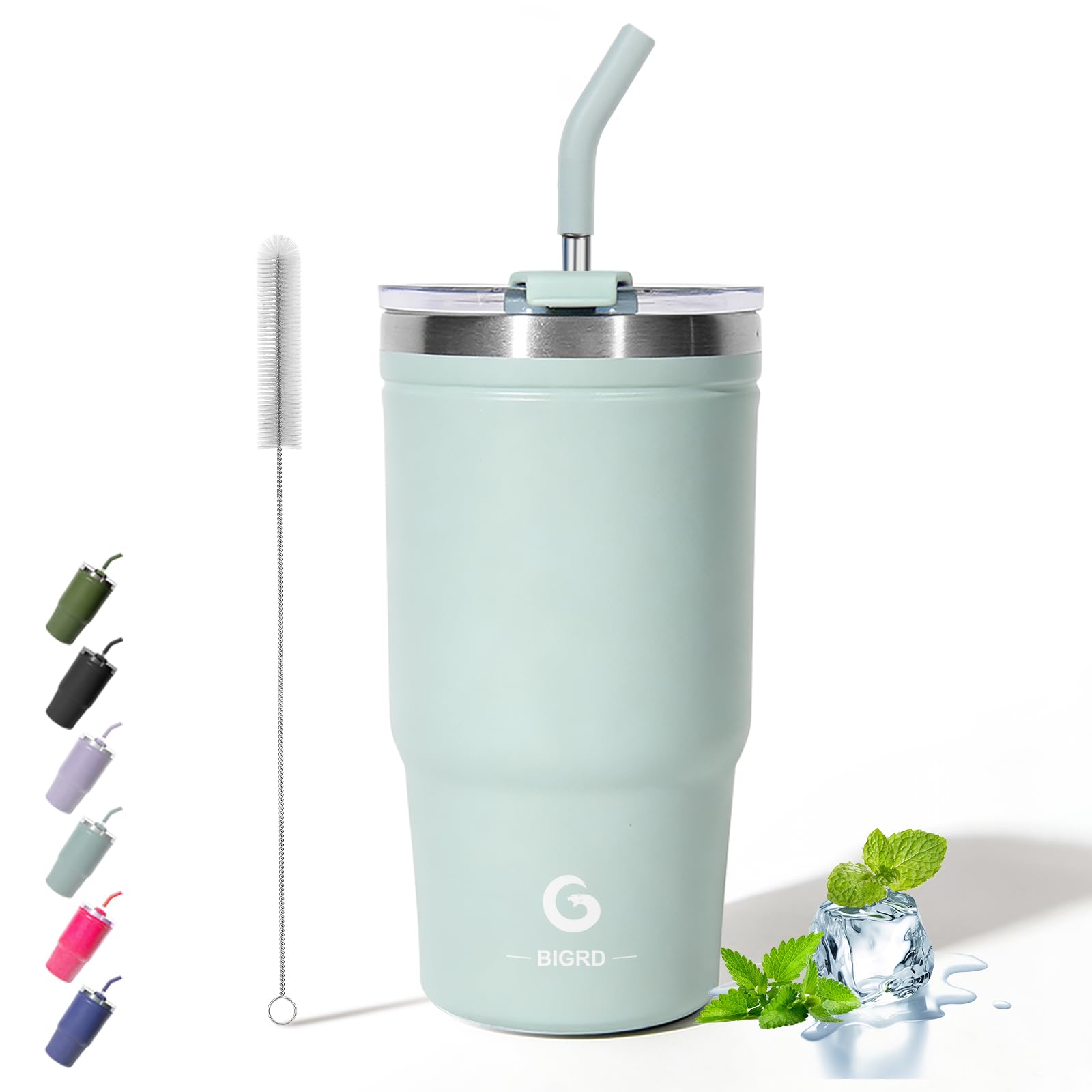 BIGRD Thermobecher mit Strohhalm und Deckel auslaufsicher 591ml,Kaffeebecher to go aus Edelstahl doppelwandig isoliert,Coffee to go Becher für zu Hause, Büro und Outdoor,4h heiß und 8h kalt,Minzgrün
