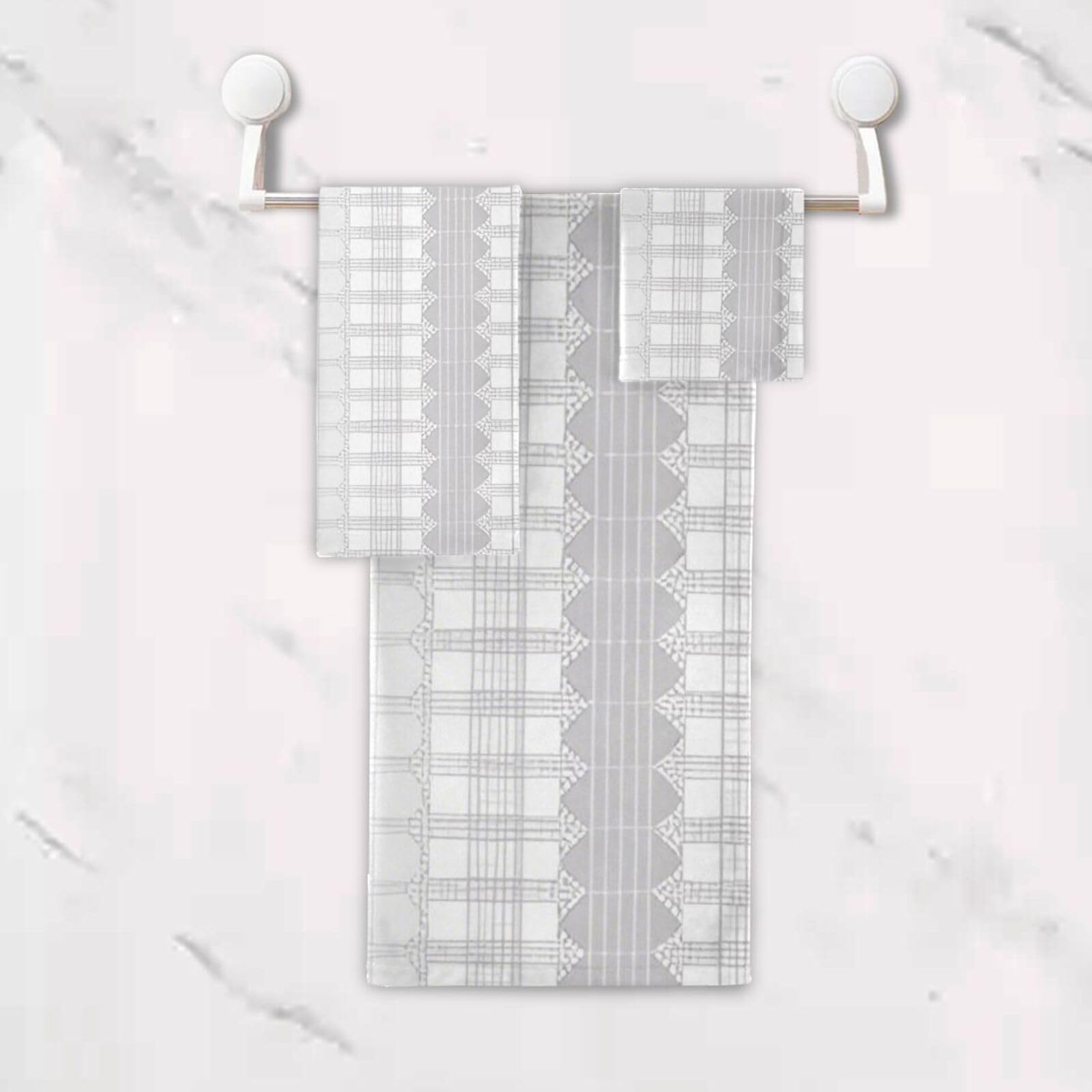 Set di 3 asciugamani decorativi per il viso a righe grigie graziose, 1 asciugamano da bagno, 1 asciugamano per le mani, 1 panno per la casa, cucina e famiglia