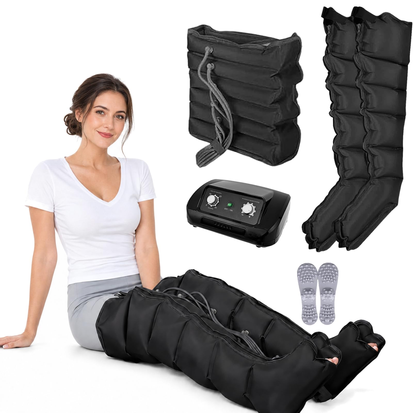 Botas Presoterapia Profesional Para Casa, Masajeador Presoterapia Piernas | 6 Cavidades Masajeador Maquina de Presoterapia para Piernas y Abdomen Brazos, Temporizador 30 Min, 0-240 Mmhg