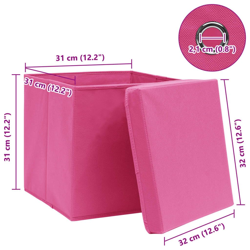 Aufbewahrungsboxen mit Deckeln 4 Stück Rosa 32x32x32 cm Stoff faltbar Organizer für Haushalt, Schrank, Regal, Kinderzimmer, Bad, Wohnzimmer, Küche, Stauraum, Kleidung, Spielzeug
