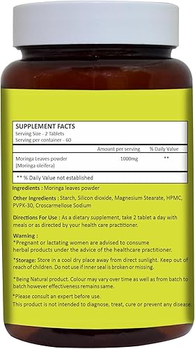 Miniatura 2 de HERBAL HILLS Moringa Tablets Hoja de Moringa/Shigru/Hoja de Baqueta/Moringa Oleifera | 120 unidades (1000 mg) | Polvo puro en una tableta