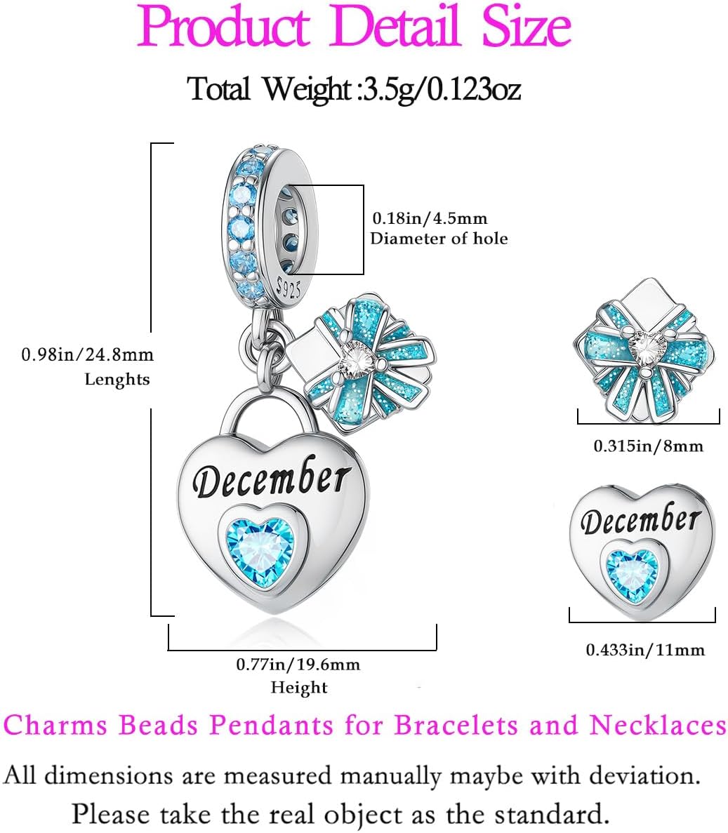 Aurevella 925 Sterling Silver Heart Birthstone Charms for Bracelets and Necklaces Happy Birthday Christmas Women&Mom Jewelry Gifts - Image 4