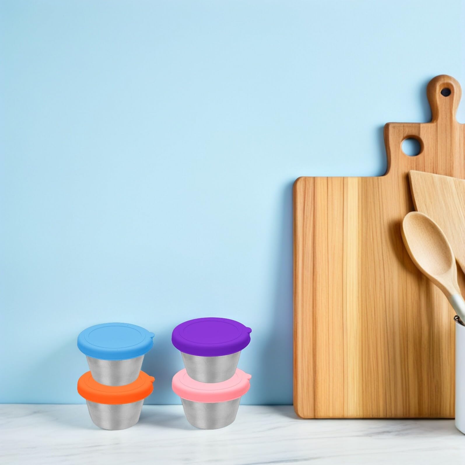 LABRIMP 8 Pièces Lot Contenants à Sauce Acier Inoxydable avec Couvercles Silicone Étanches Bols à Dip Réutilisables pour Condiments Épices et Préparation Repas Boîtes de Rangement