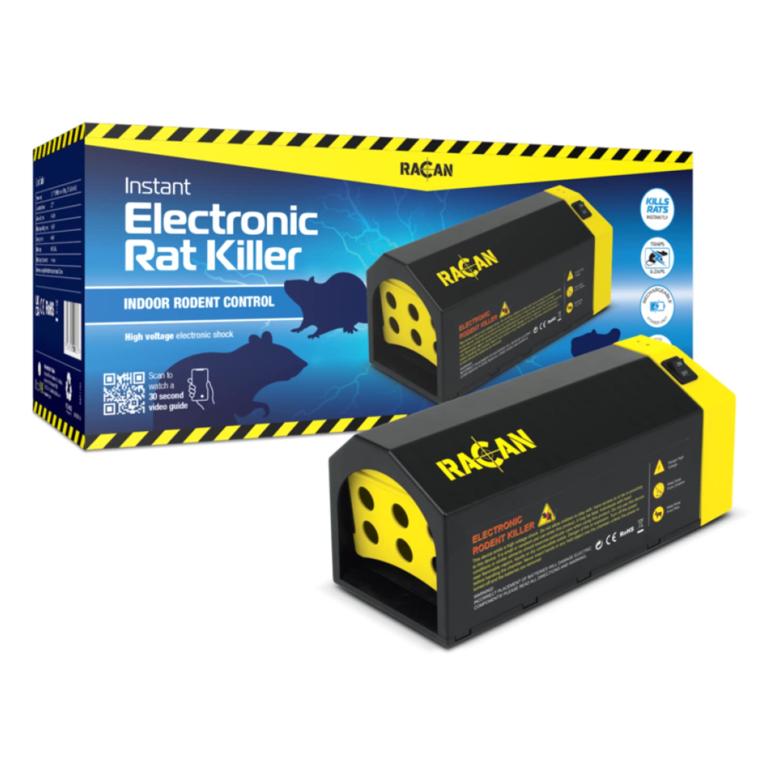 Racan Electronic Rat Trap - Indoor Rodent Control Device That Kills Rats Instantly, Humane Electric Trap for Home and Utility Areas
