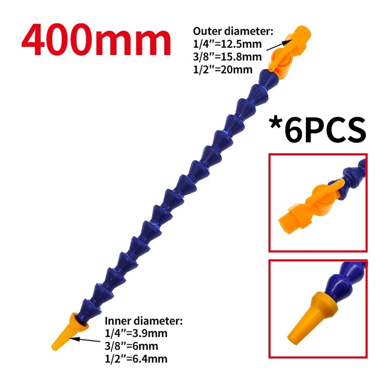 6 Stück Kühlmittelschlauch 300–600 Mm 1/4 3/8 1/2 Zoll Flache Runde Düse for CNC-Fräsdrehmaschine(400mm Round Switch,3 8)
