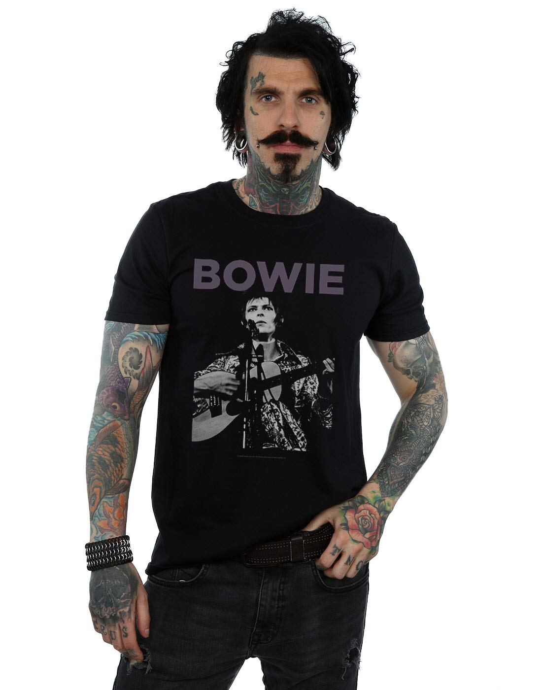 Absolute Cult Men's Black David Bowie Rock Poster T-Shirt X-Large